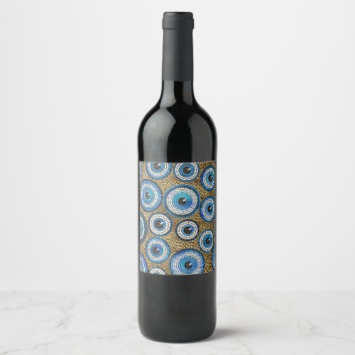 Evil Eye Mosaic Tile Pattern Wine Label