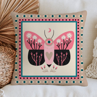 Evil Eye Moth Elegant Insect Mystical Pastel Throw Pillow