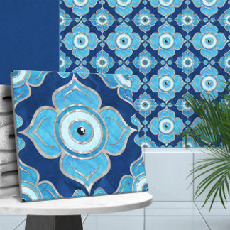 Evil Eye Ornament Blues and Pearl Ceramic Tile