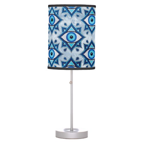 Evil Eye Ornament Pattern _  Blues and silver Table Lamp