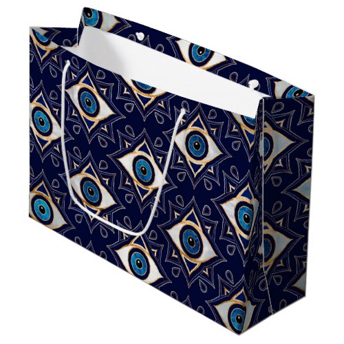 Evil Eye Ornament Pattern _  Dark Blue and gold Large Gift Bag