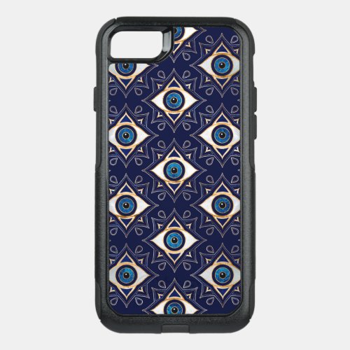 Evil Eye Ornament Pattern _  Dark Blue and gold OtterBox Commuter iPhone SE87 Case