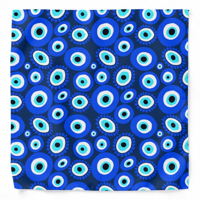 Evil Eye Pattern Blue White Circle Pattern Bandana (Front)