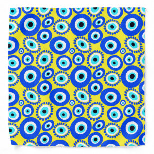 Evil Eye Pattern Blue White Yellow Pattern Bandana