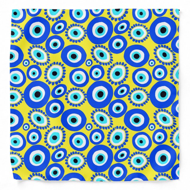 Evil Eye Pattern Blue White Yellow Pattern Bandana (Front)