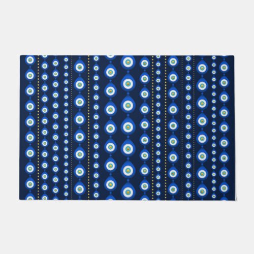 Evil Eye pattern _ dark blue with golden accents Doormat