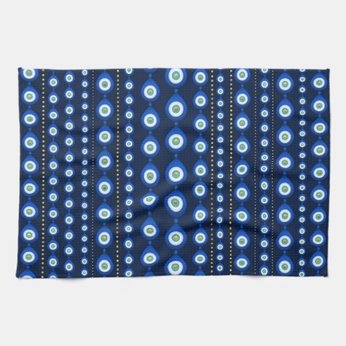 Evil Eye pattern _ dark blue with golden accents Kitchen Towel