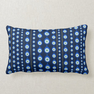 Evil Eye pattern - dark blue with golden accents Lumbar Pillow