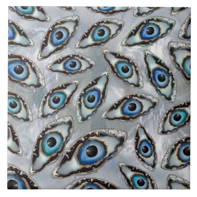 Evil Eye Pattern Geodes and Crystals on pearl Ceramic Tile (Front)
