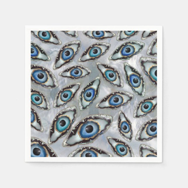 Evil Eye Pattern Geodes and Crystals on pearl Napkins (Front)
