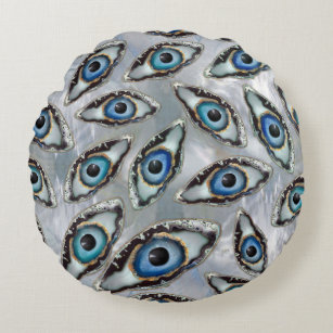 Evil Eye Pattern Geodes and Crystals on pearl Round Pillow