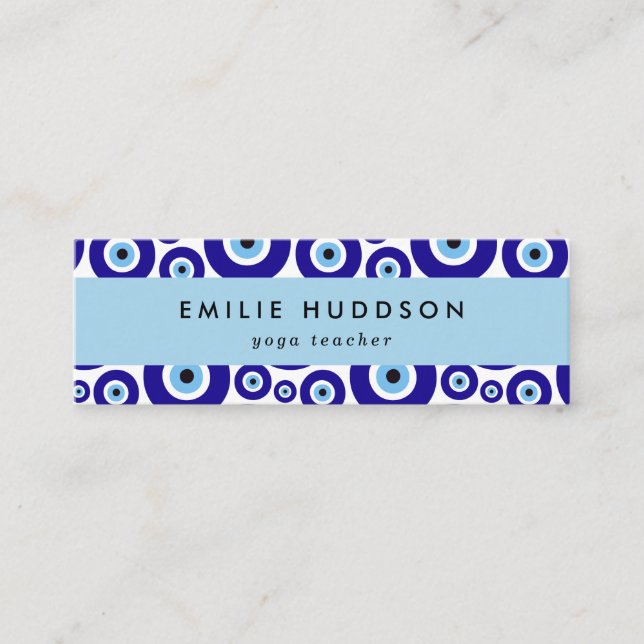 Evil Eye Pattern, Greek Eye, Nazar, Yoga Teacher Mini Business Card (Front)