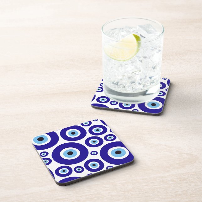 Evil Eye Pattern, Greek Eye, Turkish Eye, Nazar Beverage Coaster (Right Side)
