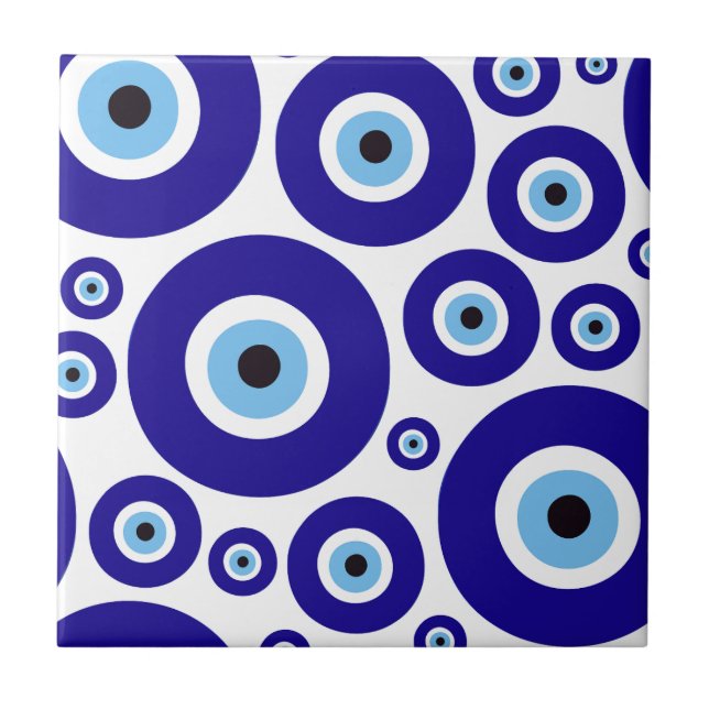 Evil Eye Pattern, Greek Eye, Turkish Eye, Nazar Ceramic Tile (Front)