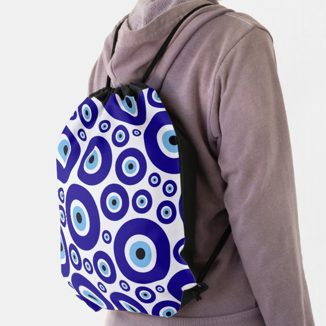 Evil Eye Pattern, Greek Eye, Turkish Eye, Nazar Drawstring Bag (Insitu)