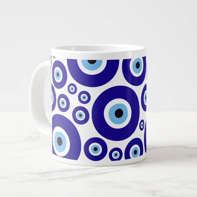 Evil Eye Pattern, Greek Eye, Turkish Eye, Nazar Giant Coffee Mug (Front Left)