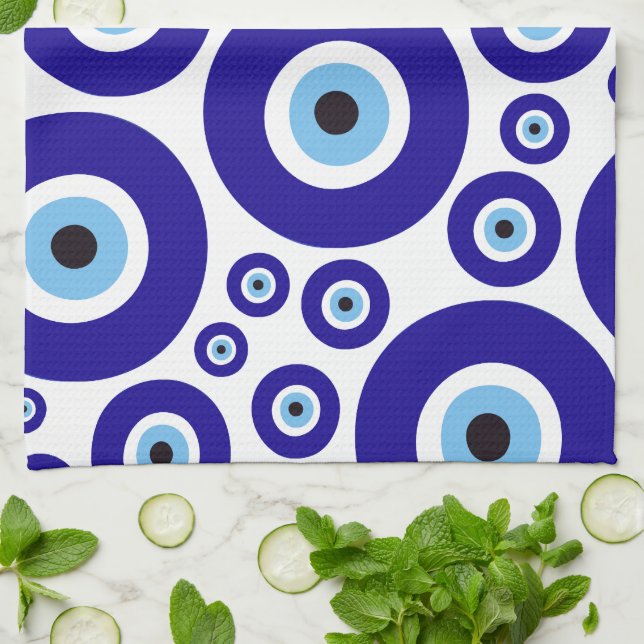 Evil Eye Pattern, Greek Eye, Turkish Eye, Nazar Kitchen Towel (Folded)