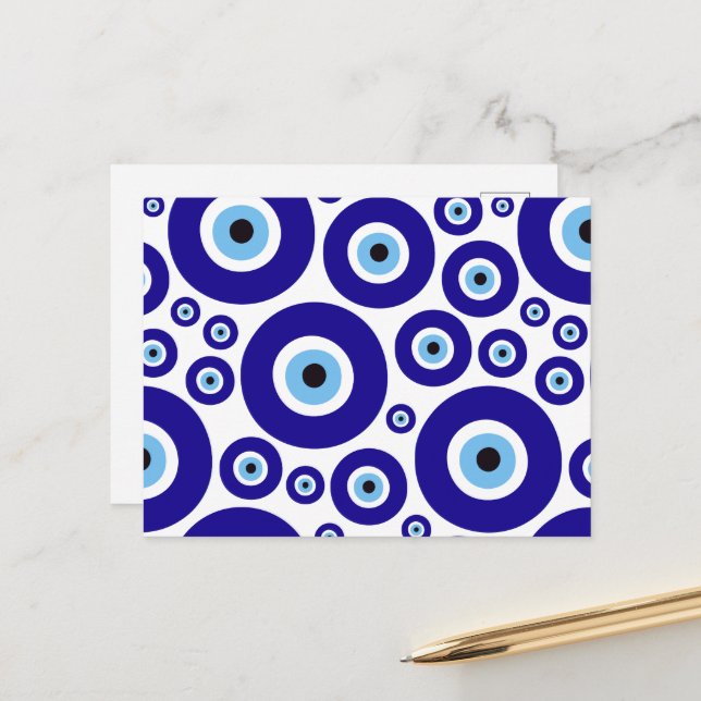 Evil Eye Pattern, Greek Eye, Turkish Eye, Nazar Postcard (Front/Back In Situ)
