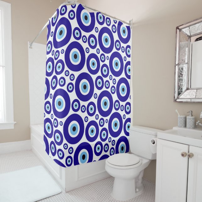 Evil Eye Pattern, Greek Eye, Turkish Eye, Nazar Shower Curtain (In Situ)