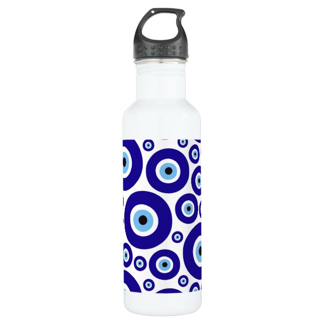 Evil Eye Pattern, Greek Eye, Turkish Eye, Nazar Stainless Steel Water Bottle (Front)
