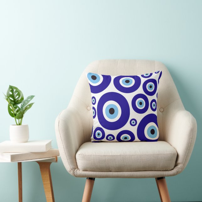 Evil Eye Pattern, Greek Eye, Turkish Eye, Nazar Throw Pillow (Chair)