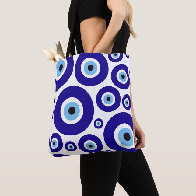 Evil Eye Pattern, Greek Eye, Turkish Eye, Nazar Tote Bag (Close Up)
