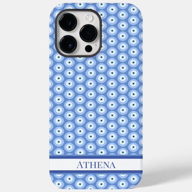 Evil Eye Pattern Soft Blue Name Greek Amulet  Case-Mate iPhone Case (Back)