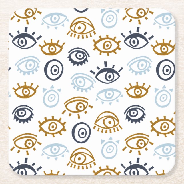 Evil Eye Pattern Square Paper Coaster (Front)