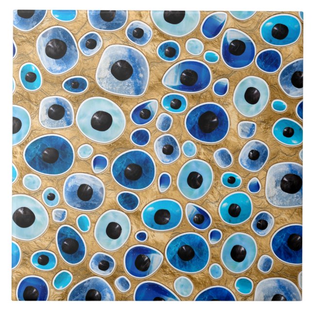 Evil Eye Pattern Tumbled Stones on gold Ceramic Tile (Front)