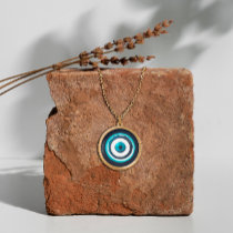 Evil Eye Pendant Necklace - Greek Charm Faux Gold