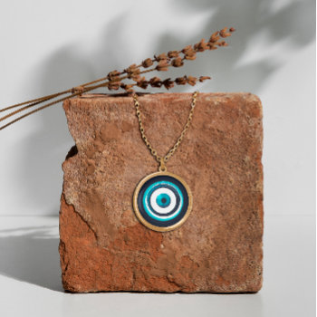Evil Eye Pendant Necklace - Greek Charm Faux Gold by Gorjo_Designs at Zazzle