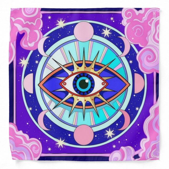 Evil Eye Pink and Purple Hippie Bandana (Front)