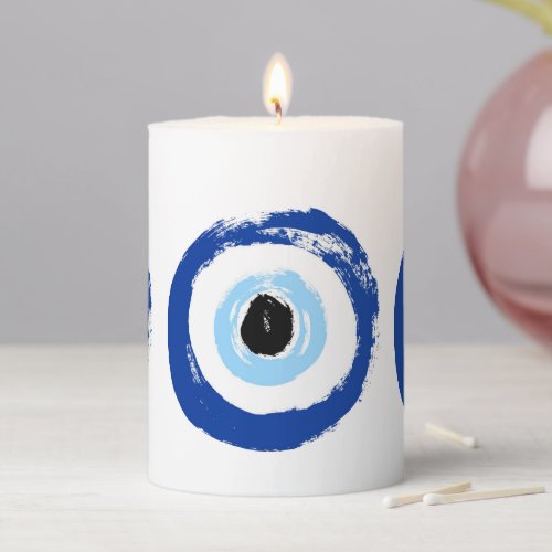 Evil Eye Printed White Pillar Candle