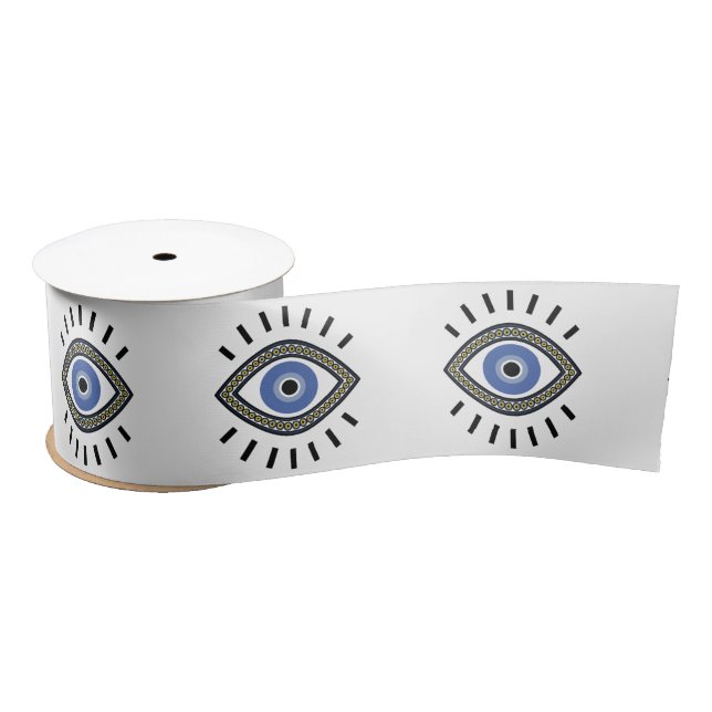 Evil eye protection bead amulet blue eye satin ribbon (Spool)