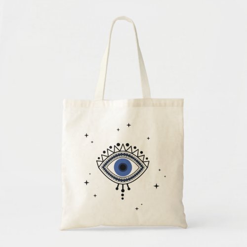 Evil eye protection blue eye magic symbol tote bag