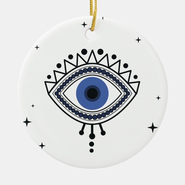Evil eye protection ethnic talisman magic blue eye ceramic ornament (Front)