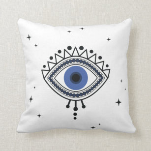 Evil eye protection ethnic talisman magic blue eye throw pillow