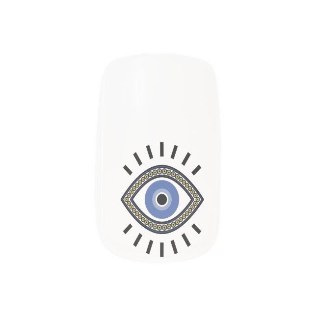 Evil eye protection, greece bblue eye amulet minx nail art (Left Thumb)