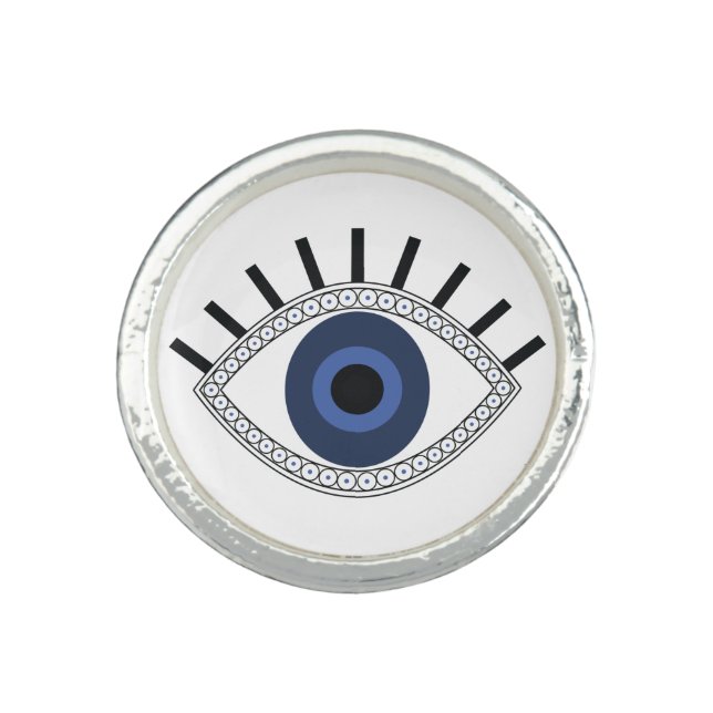 Evil Eye protection, greek blue eye Ring (Front)