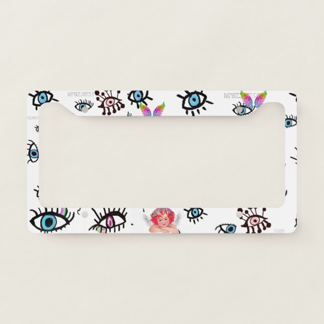 Evil Eye Protection License plate from with angels Frame (Front)