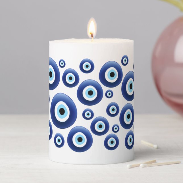 Evil Eye Protection Mediterranean  Pillar Candle (In Situ)