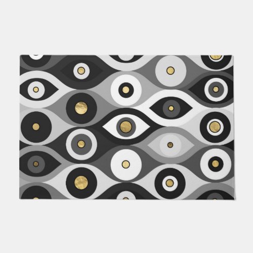 Evil Eye protection pattern grayscale and gold Doormat