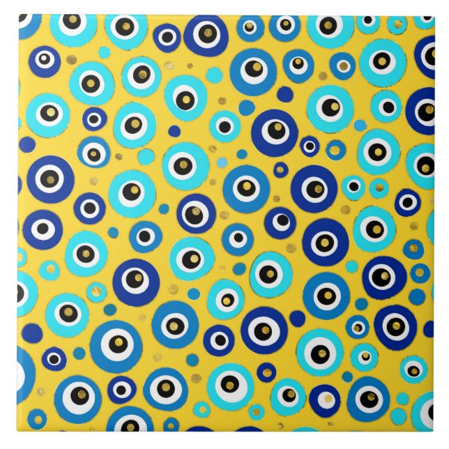Evil Eye protection pattern on yellow Ceramic Tile (Front)
