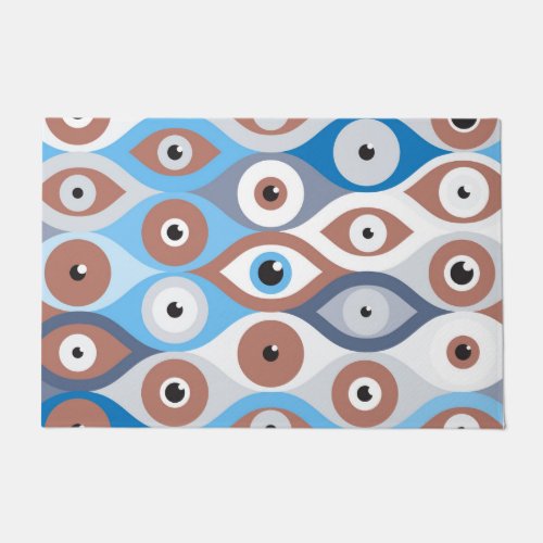Evil Eye protection pattern terracotta and blues Doormat