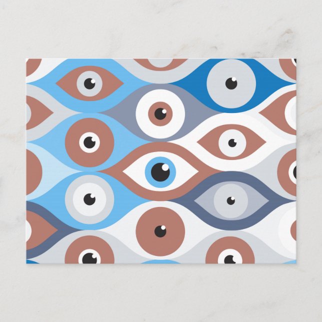 Evil Eye protection pattern terracotta and blues Postcard (Front)