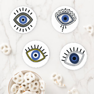 Evil eye protection symbol, blue eye greece coaster set