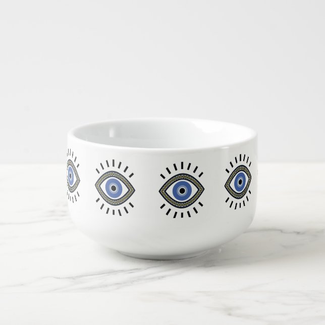 Evil eye protection symbol, blue eye  soup mug (Front)
