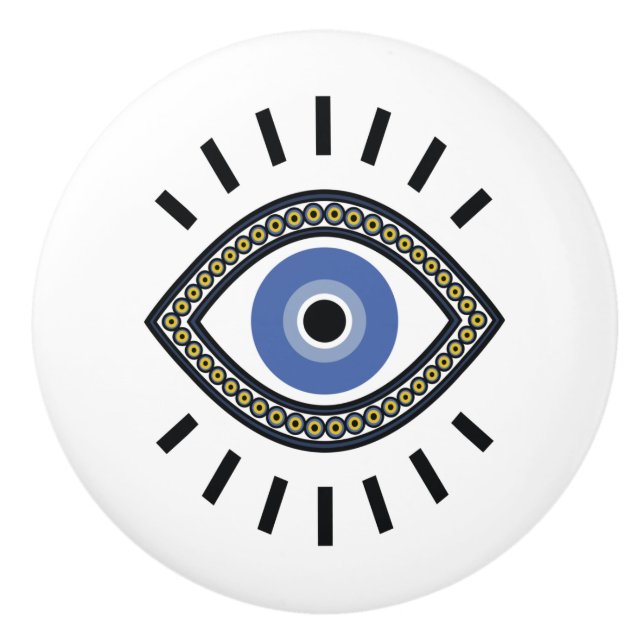 Evil eye protection talisman, greek blue eye  ceramic knob (Front)