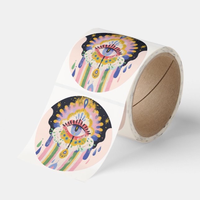 Evil Eye Rainbow Drip Protection Charm Classic Round Sticker (Roll)