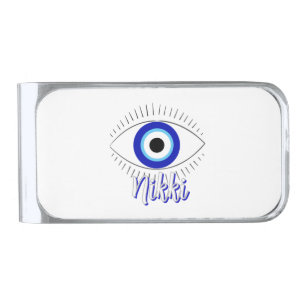 evil eye  silver finish money clip